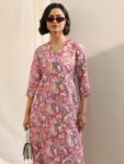 Mauve Printed Cotton Straight Kurta Set