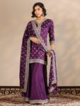 Libas Art Purple Embroidered Silk Blend
