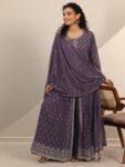 Libas Art Lilac Embroidered Georgette A-Line