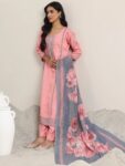 Pink Printed Cotton Straight Suit With
