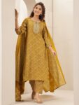 Mustard Printed Cotton Blend Straight Suite