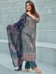 Blue Printed Crepe Straight Kurta With