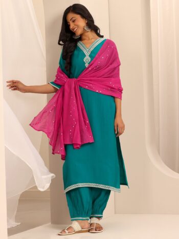 Rama Green Yoke Design Silk Blend straight