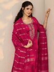 Pink Embroidered Silk Blend Straight Suite