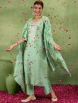 Green Embroidered Silk Blend Straight Suite