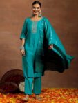 Blue Yoke Design Silk Blend Straight Suite