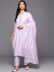 Lavender Yoke Design Silk Blend Straight