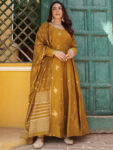Mustard Woven Design Chanderi Silk anarkali
