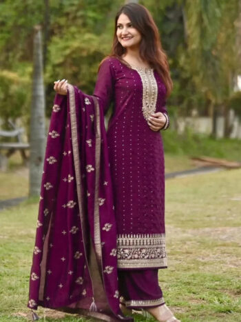 Purple Embroidered Silk Blend Pakistani