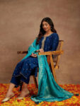 Blue Printed Silk Straight Suit With Duptaa