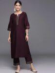 Burgundy Solid Silk Blend Straight Kurti
