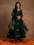 Green Woven Design Chanderi Silk Anarkali