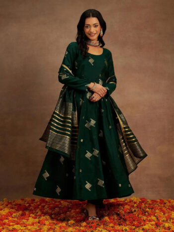 Green Woven Design Chanderi Silk Anarkali