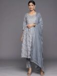 Grey Yoke Design Rayon A-Line Kurta With Bottom