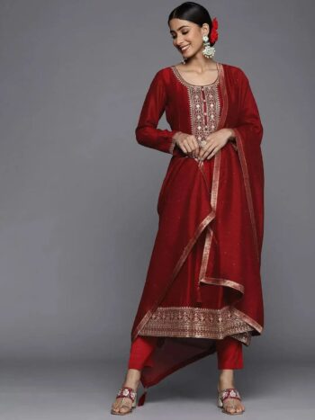 Maroon Yoke Design Silk Blend Anarkali