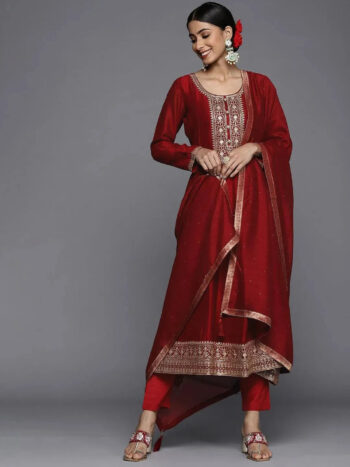 Maroon Yoke Design Silk Blend Anarkali
