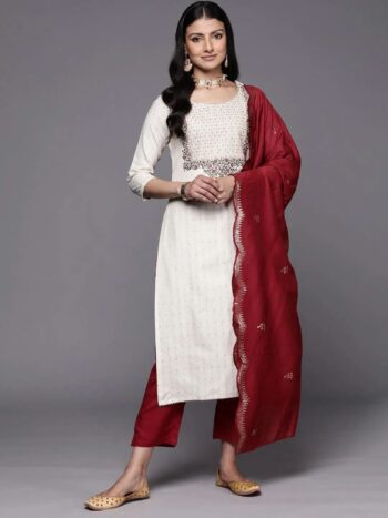 Off-White Yoke Design Cotton Straight Kurti