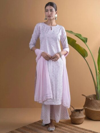 Pink Printed Viscose Rayon Straight Kurta